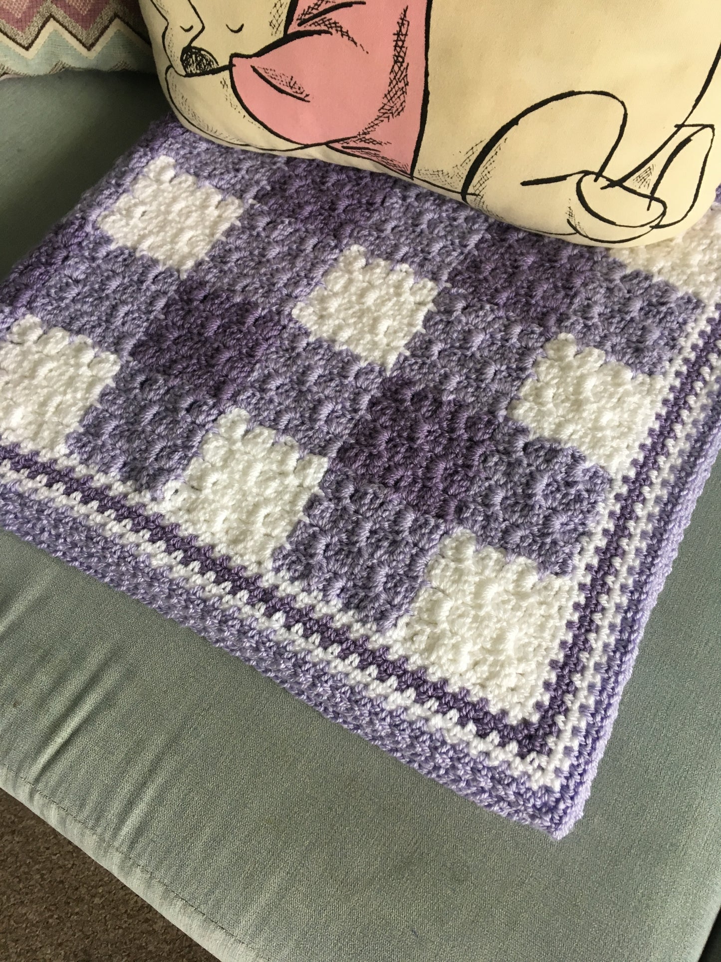 Beautiful lilac gingham crochet blanket