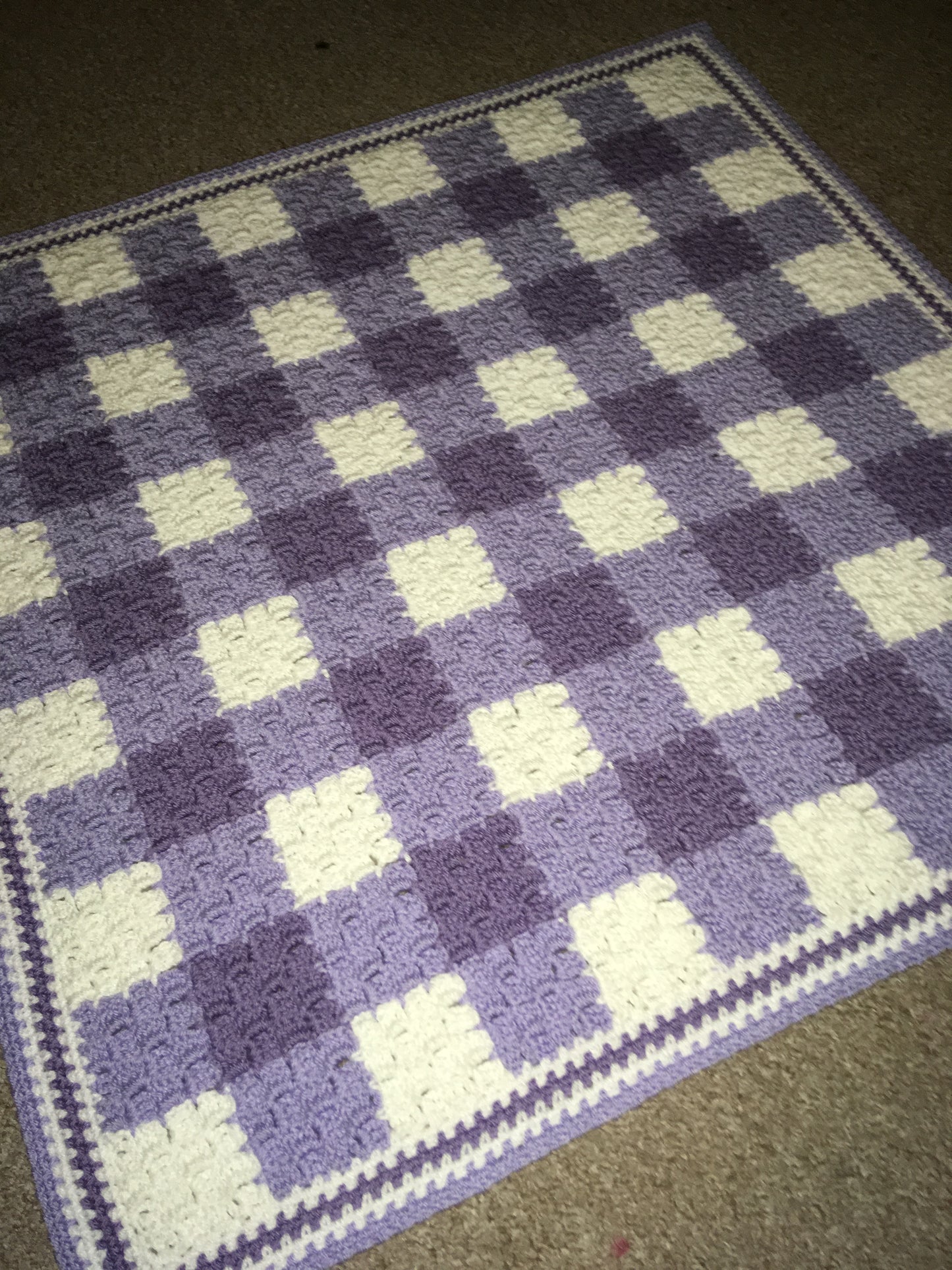 Beautiful lilac gingham crochet blanket