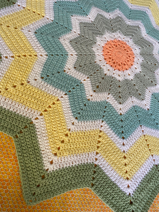 12 pointed star crochet baby blanket.